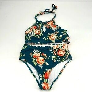 UEC Amazon Hunter green floral halter top bikini medium